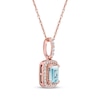 Thumbnail Image 1 of Emerald-Cut Aquamarine & Diamond Necklace 1/8 ct tw 10K Rose Gold