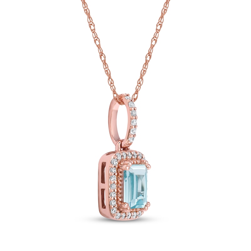 Emerald-Cut Aquamarine & Diamond Necklace 1/8 ct tw 10K Rose Gold
