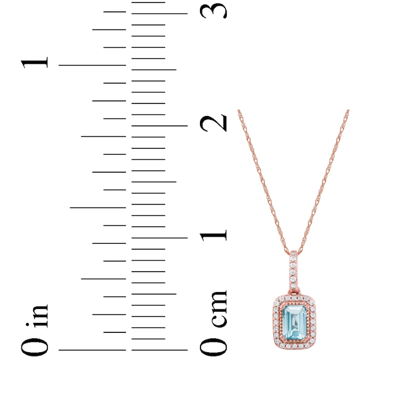 Emerald-Cut Aquamarine & Diamond Necklace 1/8 ct tw 10K Rose Gold