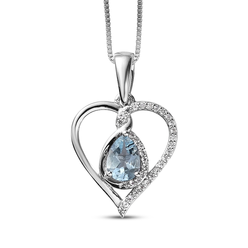 Pear-Shaped Aquamarine & White Lab-Created Sapphire Heart Twist Necklace Sterling Silver 18"