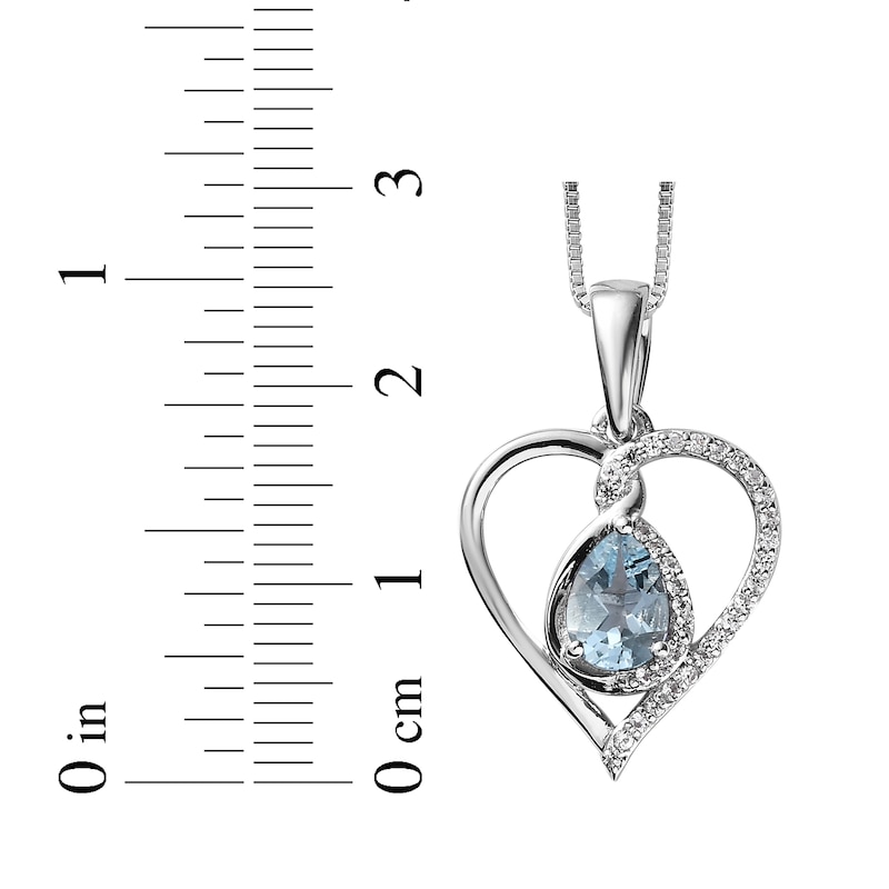 Pear-Shaped Aquamarine & White Lab-Created Sapphire Heart Twist Necklace Sterling Silver 18"