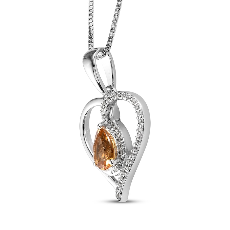 Pear-Shaped Citrine & White Lab-Created Sapphire Heart Twist Necklace Sterling Silver 18"