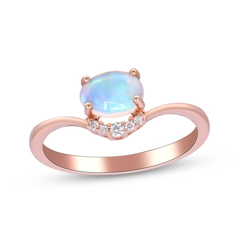 Oval-Cut Opal & Diamond Chevron Ring 1/20 ct tw 10K Rose Gold