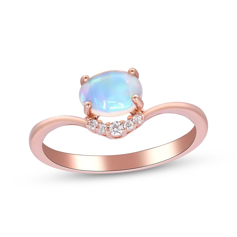 Main Image 1 of Oval-Cut Opal & Diamond Chevron Ring 1/20 ct tw 10K Rose Gold