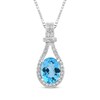Thumbnail Image 1 of Oval-Cut Swiss Blue Topaz & White Lab-Created Sapphire Necklace Sterling Silver 18"
