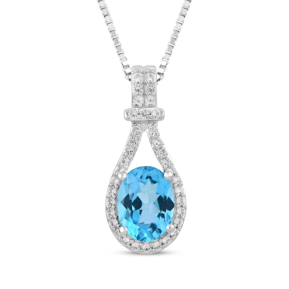 Oval-Cut Swiss Blue Topaz & White Lab-Created Sapphire Necklace Sterling Silver 18"