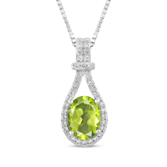 Oval-Cut Peridot & White Lab-Created Sapphire Necklace Sterling Silver 18"