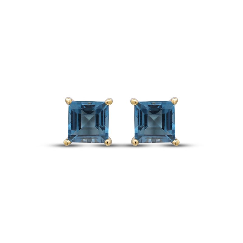 Main Image 2 of Square-Cut London Blue Topaz Solitaire Stud Earrings 10K Yellow Gold