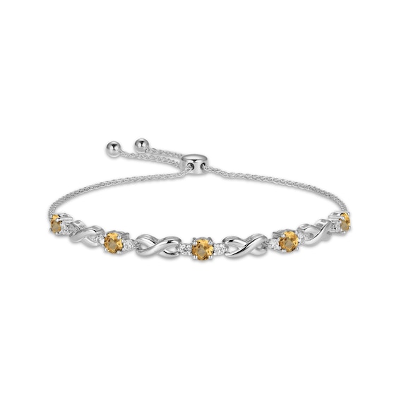 Citrine & White Lab-Created Sapphire Infinity Bolo Bracelet Sterling Silver