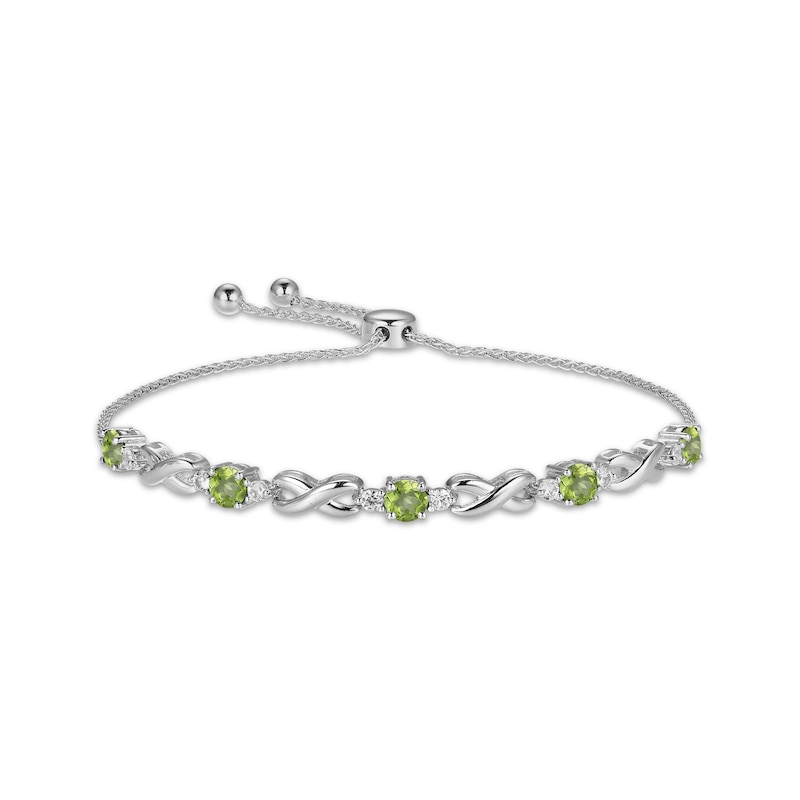 Main Image 1 of Peridot & White Lab-Created Sapphire Infinity Bolo Bracelet Sterling Silver