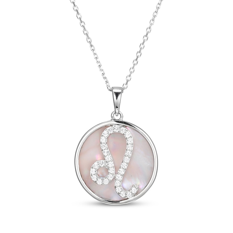 White Lab-Created Sapphire & Pink Mother of Pearl "Leo" Necklace Sterling Silver 18"