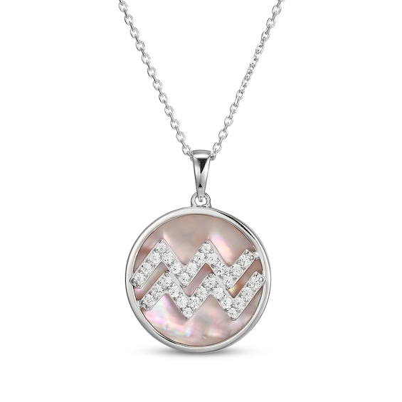 White Lab-Created Sapphire & Pink Mother of Pearl "Aquarius" Necklace Sterling Silver 18"
