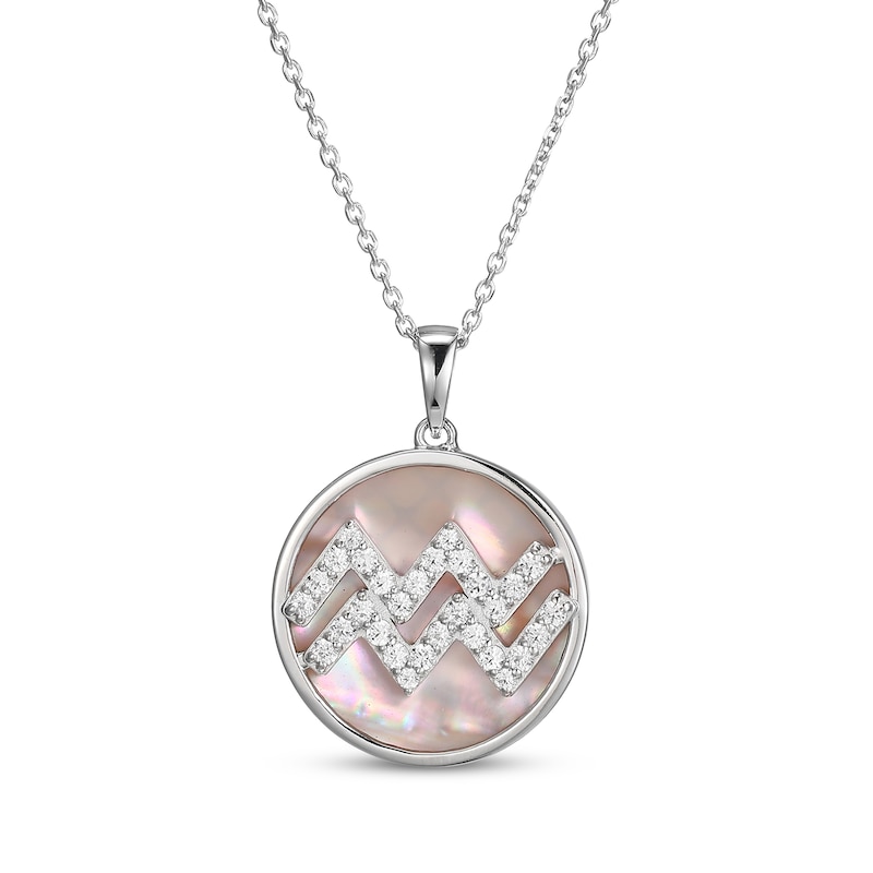 Main Image 1 of White Lab-Created Sapphire & Pink Mother of Pearl "Aquarius" Necklace Sterling Silver 18"