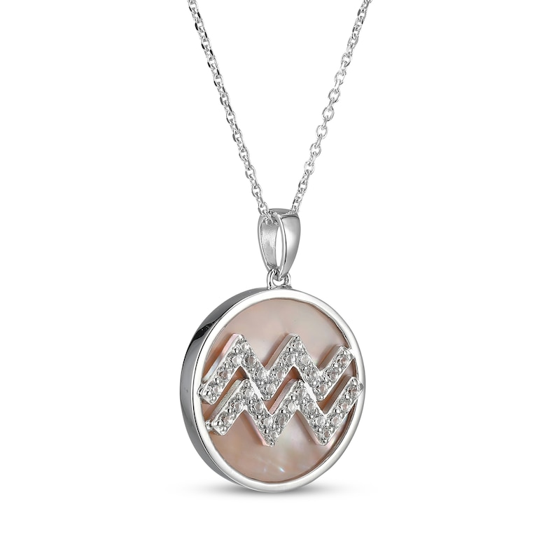Main Image 2 of White Lab-Created Sapphire & Pink Mother of Pearl "Aquarius" Necklace Sterling Silver 18"
