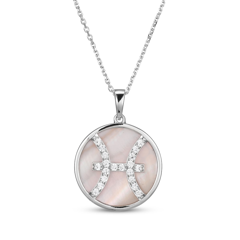 Main Image 1 of White Lab-Created Sapphire & Pink Mother of Pearl "Pisces" Necklace Sterling Silver 18"