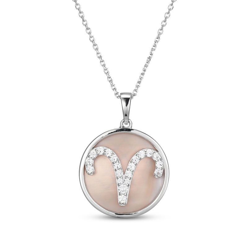 Main Image 1 of White Lab-Created Sapphire & Pink Mother of Pearl "Aries" Necklace Sterling Silver 18"