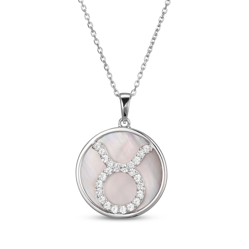 Main Image 1 of White Lab-Created Sapphire & Pink Mother of Pearl "Taurus" Necklace Sterling Silver 18"