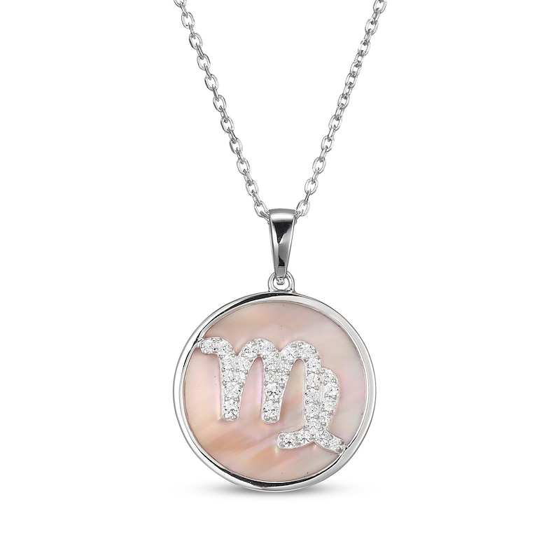 White Lab-Created Sapphire & Pink Mother of Pearl "Virgo" Necklace Sterling Silver 18"