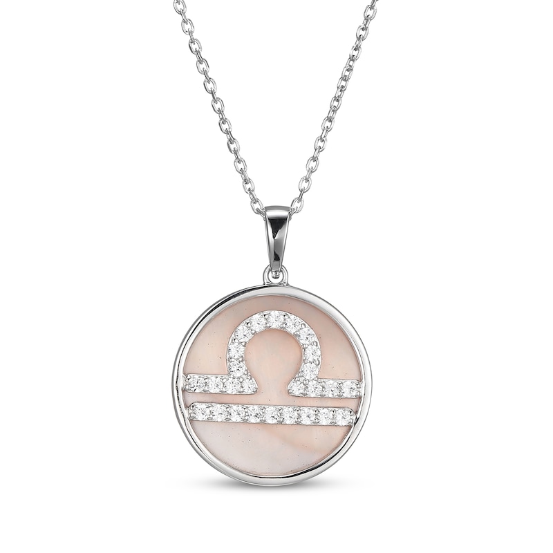 Main Image 1 of White Lab-Created Sapphire & Pink Mother of Pearl "Libra" Necklace Sterling Silver 18"