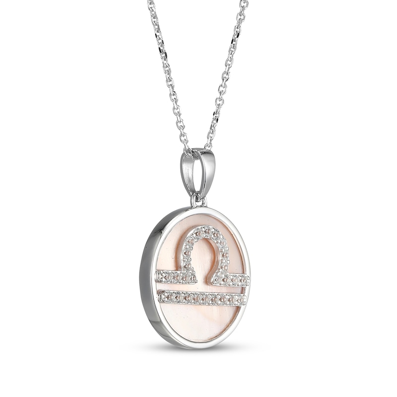 Main Image 2 of White Lab-Created Sapphire & Pink Mother of Pearl "Libra" Necklace Sterling Silver 18"