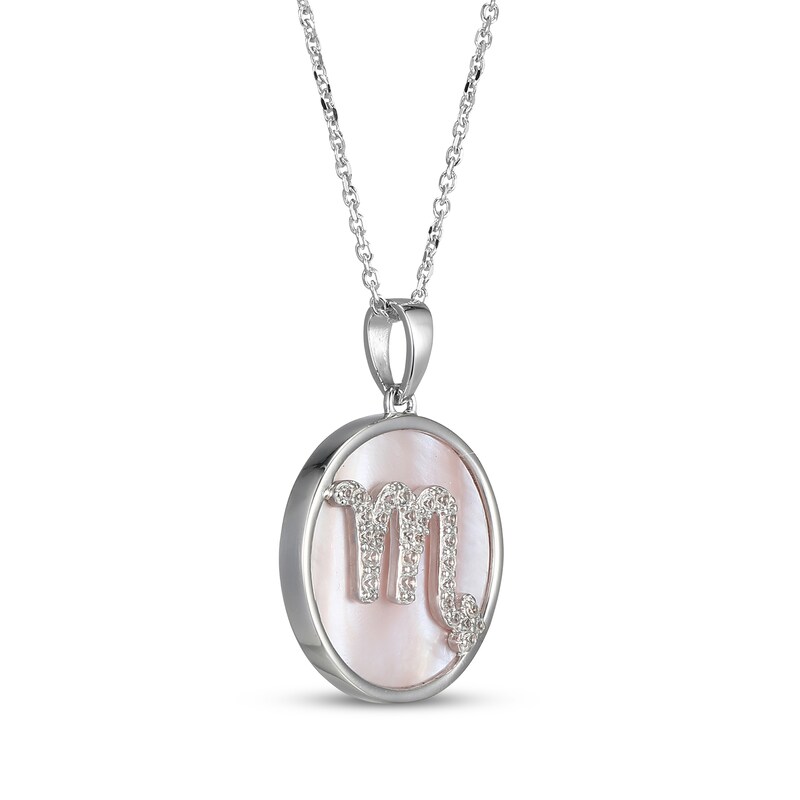 Main Image 2 of White Lab-Created Sapphire & Pink Mother of Pearl "Scorpio" Necklace Sterling Silver 18"