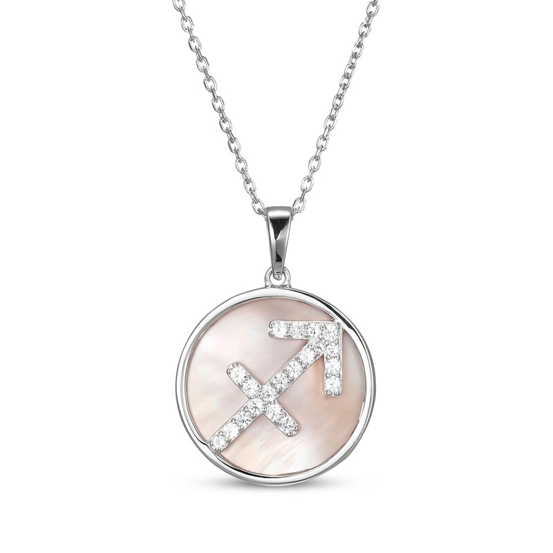 Main Image 1 of White Lab-Created Sapphire & Pink Mother of Pearl "Sagittarius" Necklace Sterling Silver 18"