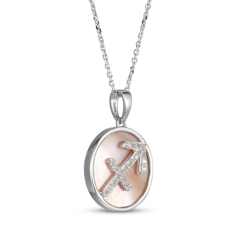 Main Image 2 of White Lab-Created Sapphire & Pink Mother of Pearl "Sagittarius" Necklace Sterling Silver 18"