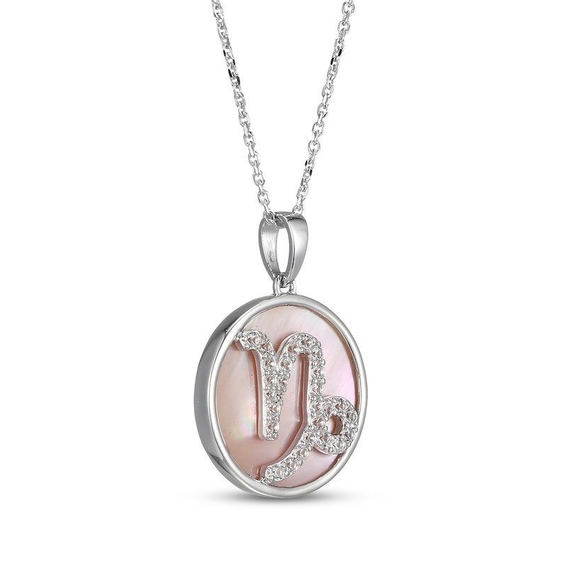 Main Image 2 of White Lab-Created Sapphire & Pink Mother of Pearl "Capricorn" Necklace Sterling Silver 18"