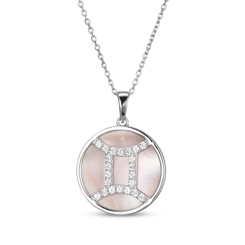 Main Image 1 of White Lab-Created Sapphire & Pink Mother of Pearl &quot;Gemini&quot; Necklace Sterling Silver 18&quot;
