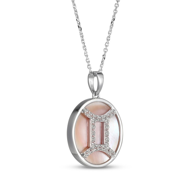 Main Image 2 of White Lab-Created Sapphire & Pink Mother of Pearl &quot;Gemini&quot; Necklace Sterling Silver 18&quot;