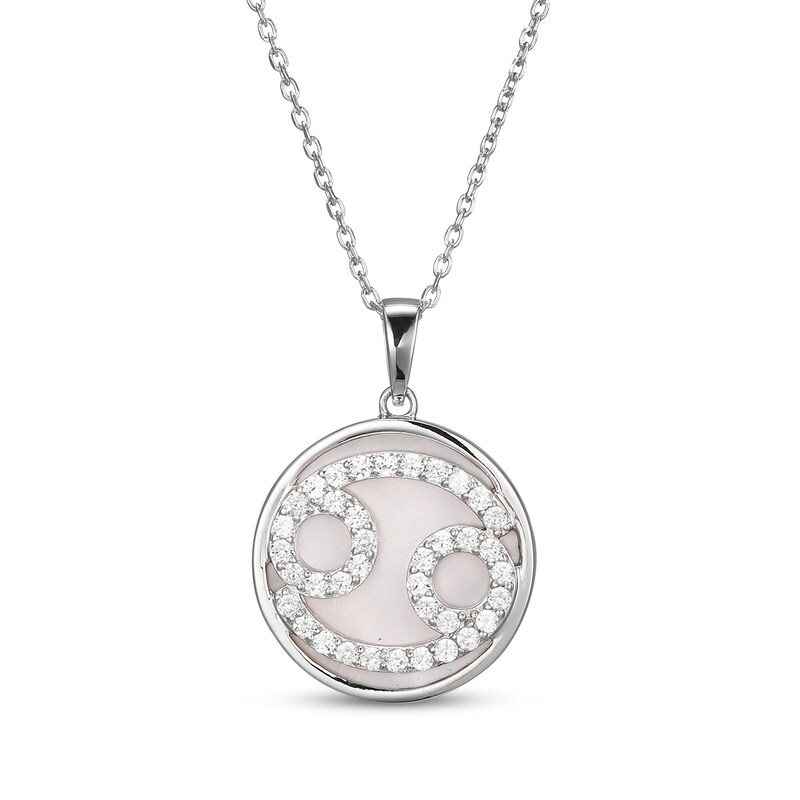 Main Image 1 of White Lab-Created Sapphire & Pink Mother of Pearl "Cancer" Necklace Sterling Silver 18"