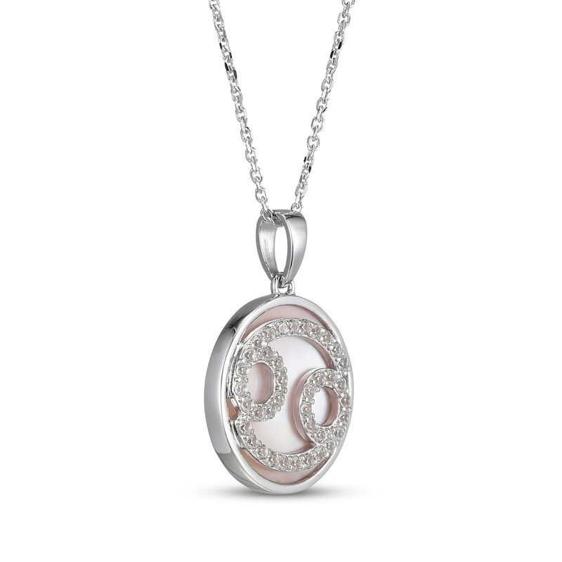 Main Image 2 of White Lab-Created Sapphire & Pink Mother of Pearl "Cancer" Necklace Sterling Silver 18"