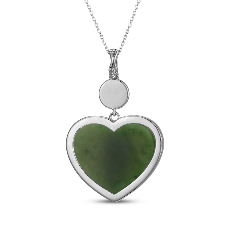 Heart-Shaped Nephrite Jade, Cultured Pearl & White Topaz Necklace Sterling Silver 18"