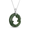 Thumbnail Image 1 of Circle Nephrite Jade Dragon Necklace Sterling Silver 18"