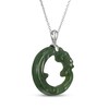Thumbnail Image 2 of Circle Nephrite Jade Dragon Necklace Sterling Silver 18"