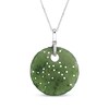 Thumbnail Image 3 of Nephrite Jade & White Lab-Created Sapphire Textured Disc Necklace Sterling Silver 18"