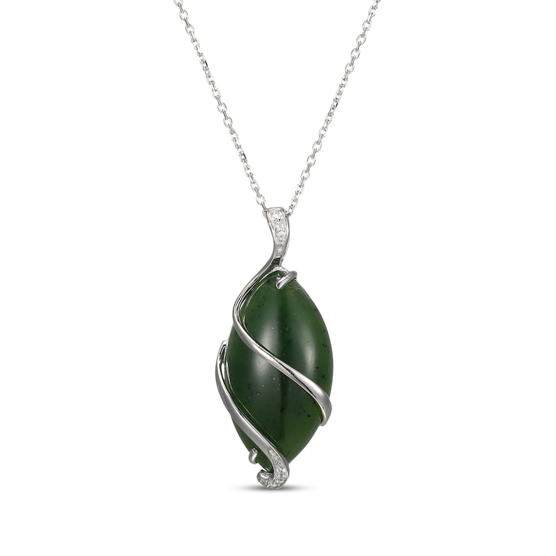 Main Image 1 of Nephrite Jade & White Topaz Swirl Drop Necklace Sterling Silver 18"