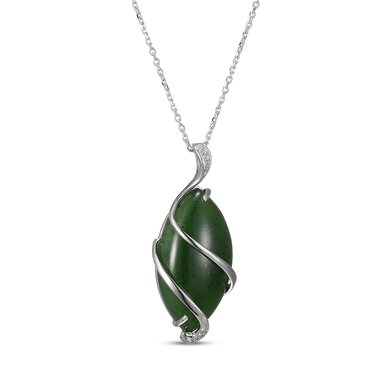 Main Image 2 of Nephrite Jade & White Topaz Swirl Drop Necklace Sterling Silver 18"