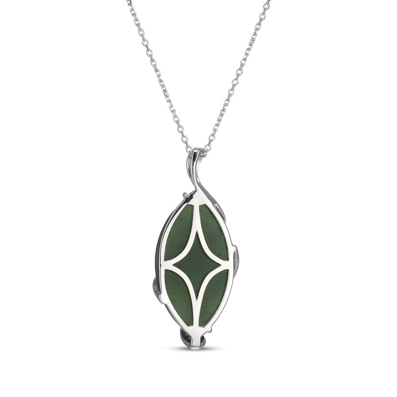 Main Image 3 of Nephrite Jade & White Topaz Swirl Drop Necklace Sterling Silver 18"