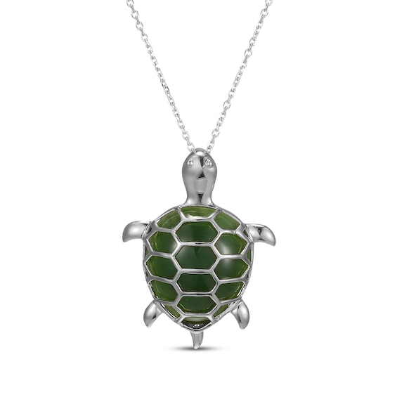 Nephrite Jade Turtle Necklace Sterling Silver 18"
