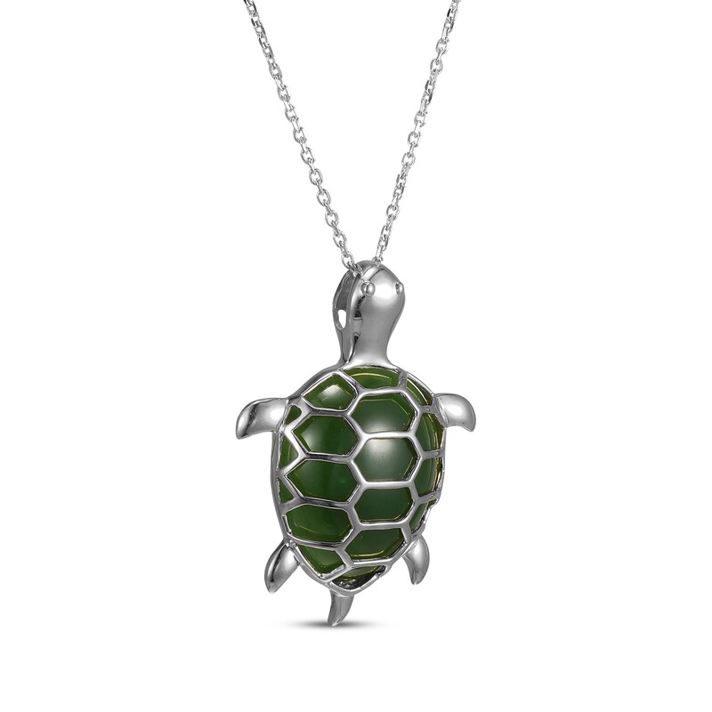 Main Image 2 of Nephrite Jade Turtle Necklace Sterling Silver 18"