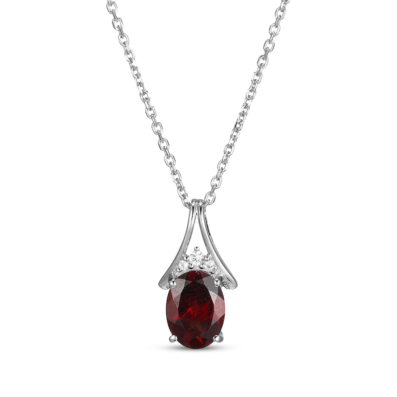Main Image 1 of Oval-Cut Garnet & White Lab-Created Sapphire Necklace Sterling Silver 18"