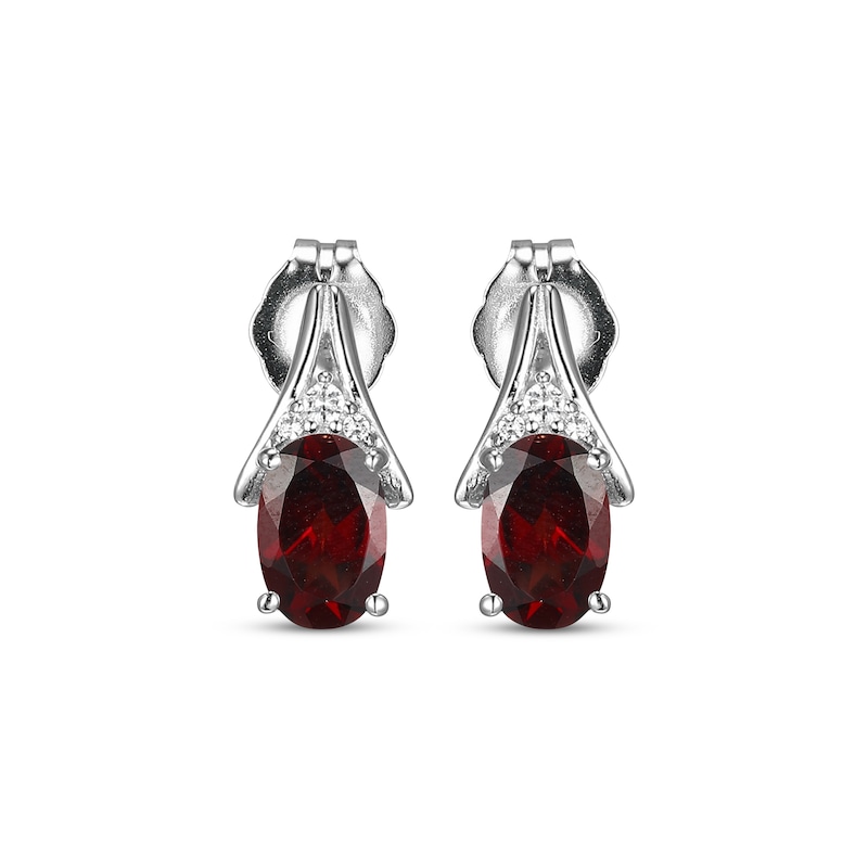 Main Image 2 of Oval-Cut Garnet & White Lab-Created Sapphire Earrings Sterling Silver