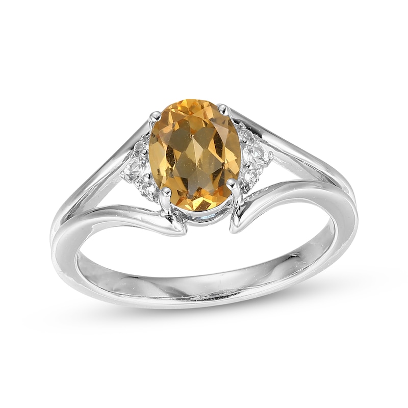 Oval-Cut Citrine & White Lab-Created Sapphire Ring Sterling Silver