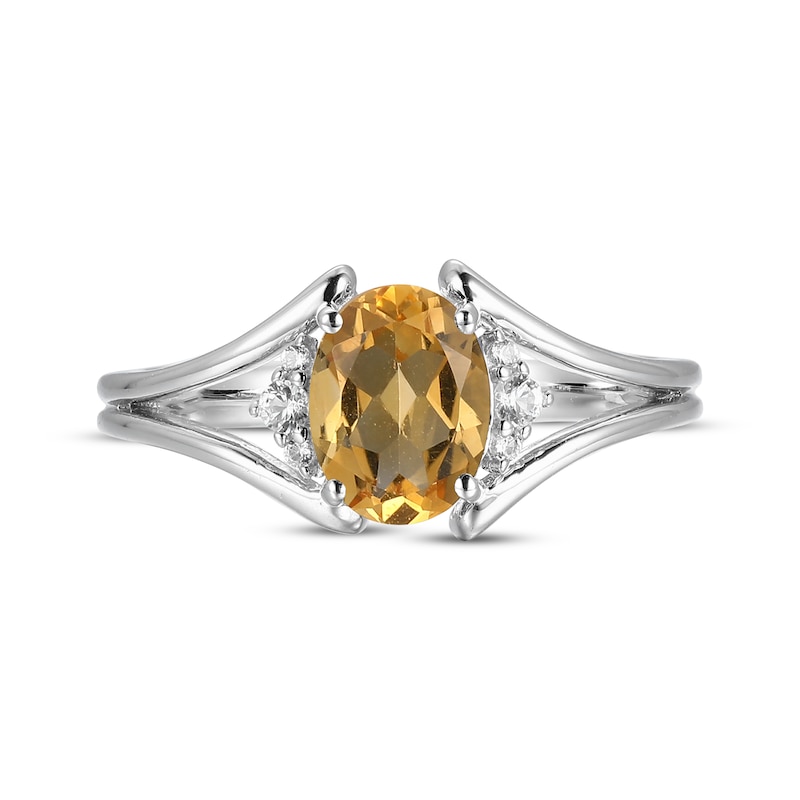 Oval-Cut Citrine & White Lab-Created Sapphire Ring Sterling Silver