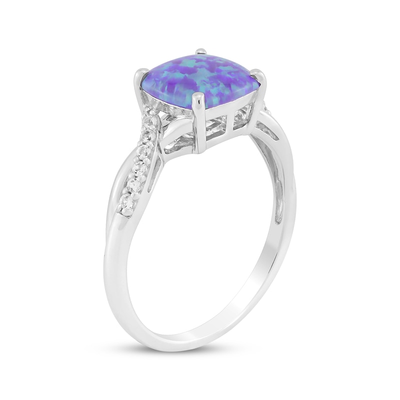 Cushion-Shaped Lavender Lab-Created Opal & White Lab-Created Sapphire Ring Sterling Silver