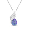 Thumbnail Image 1 of Pear-Shaped Lavender Lab-Created Opal & White Lab-Created Sapphire Necklace Sterling Silver 18"