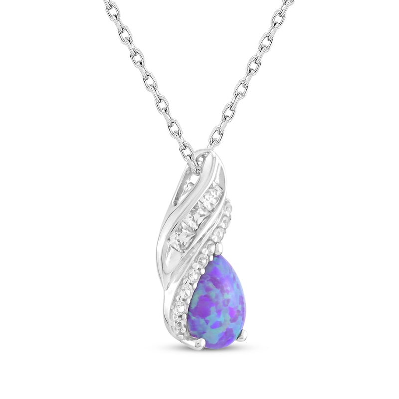 Main Image 2 of Pear-Shaped Lavender Lab-Created Opal & White Lab-Created Sapphire Necklace Sterling Silver 18"