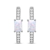 Thumbnail Image 1 of Emerald-Cut Lab-Created Opal & White Lab-Created Sapphire Hoop Earrings Sterling Silver