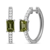 Thumbnail Image 0 of Emerald-Cut Peridot & White Lab-Created Sapphire Hoop Earrings Sterling Silver